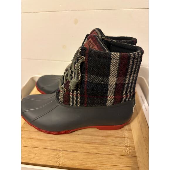 Sperry zip up Duckboots rubber sole, wool uppers blue grey plaid women’s 8.5 - Picture 3 of 5